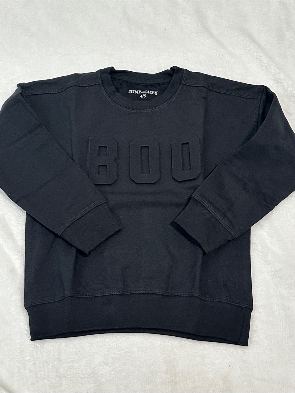 🍓 NWT June+ Grey BOO Embossed Halloween Sweatshirt 4/5